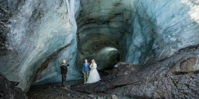 A bride and groom got married inside a secret ice cave in Iceland. They had to wear helmets and navigate knee-high rivers to get there. - insider.com - Iceland - Britain